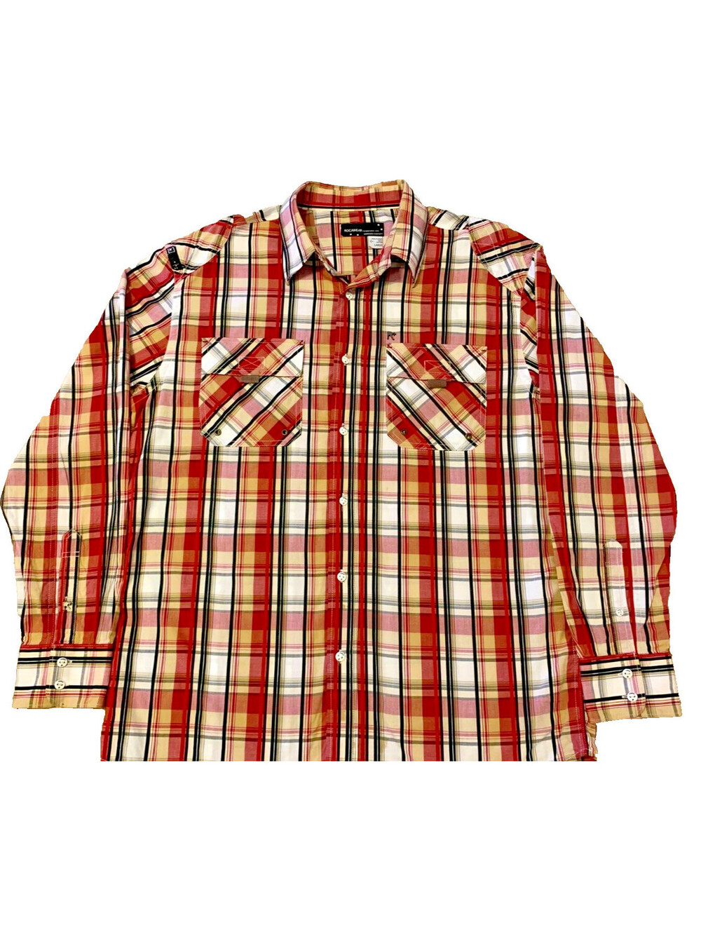 Rocawear Tartan-Plaid Western Shirt VTG Y2K Men L Red & Black Button Up 2-Pocket